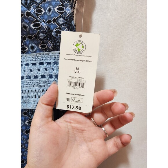 No Boundaries Womens M Blue Babydoll Jumpsuit Open Legs Boho Crochet Tribal Y2K - Picture 12 of 16